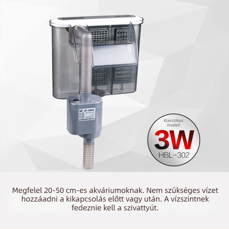 Falra szerelhető szűrő vízeséssel, három az egyben külső akváriumi aerátor – műanyag kivitel (Műanyag; Külső; Három az egyben; Vízfolyás)