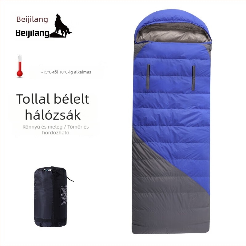 Felnőtt kültéri hálózsák tollas velúr töltettel, bélés pongee, nylon anyag, konstrukció boríték, súly 1,6 kg