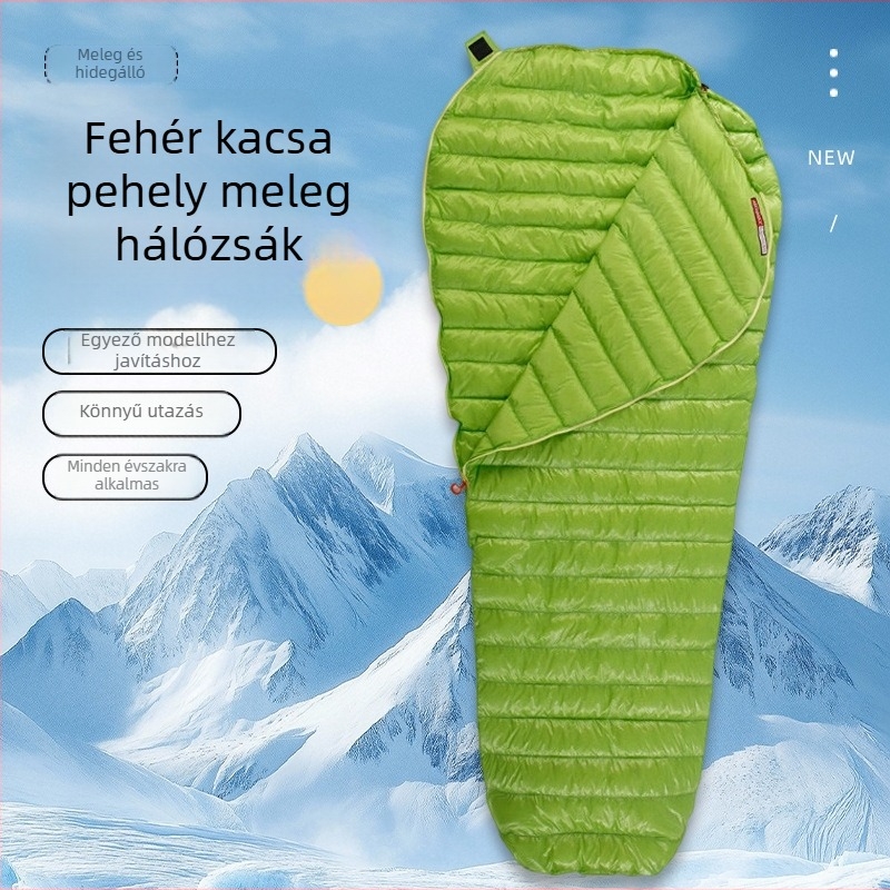 Töltet: goose down; Belső: nylon; Anyag: 400T nylon, vízlepergető és szakadásálló; Tömeg: 0.8-3.4 g