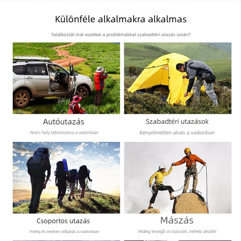 Töltet: goose down; Belső: nylon; Anyag: 400T nylon, vízlepergető és szakadásálló; Tömeg: 0.8-3.4 g