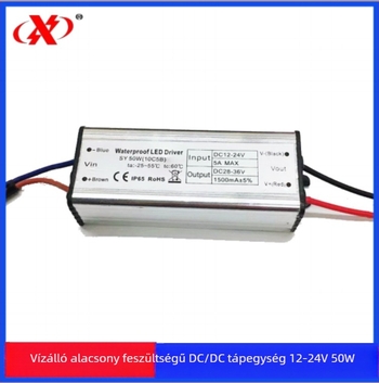DC-DC Boost tápegység alacsonyfeszültségű napelemes közvilágításra, IP66 vízálló, 50W, bemenet 12–24V, külső szerelés