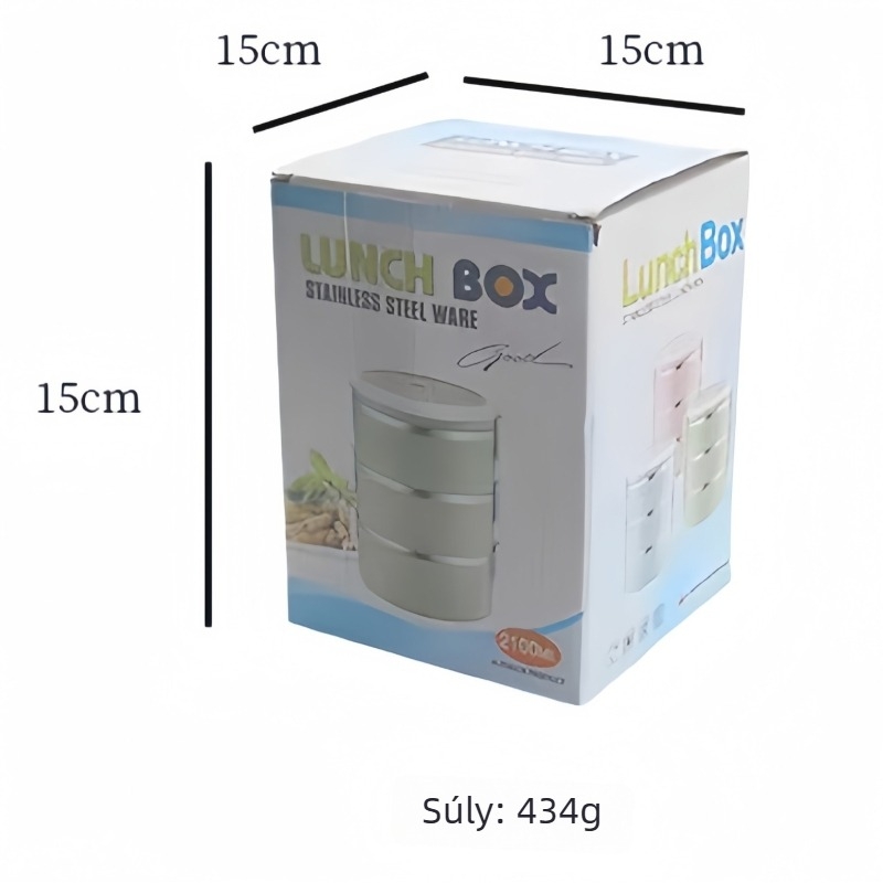 Rozsdamentes acélból készült, szigetelt ebédes doboz, kör alakú, többszintes (3–4 réteg), 501–800 ml, mikrohullámú sütő kompatibilis