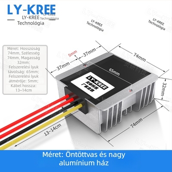 AC12V–ról DC12V–ra szabályozott tápegység modul a megfigyeléshez (Kimenet 12V, Áram 5–10A, Bemenet 10–28V, Teljesítmény 60–120W, IP67)