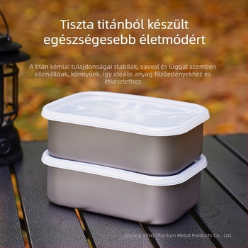Tiszta titán ebédes doboz fedővel, hűtőszekrényhez, zárt tárolás és fagyasztás, 800–1000 ml, téglalap alakú, egy rétegű