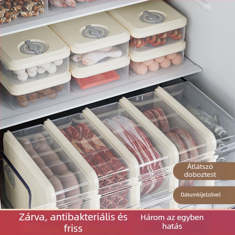 Hűtő/fagyasztó tároló doboz – élelmiszer-minőségű műanyag, zárható, antibakteriális, átlátszó, hőálló
