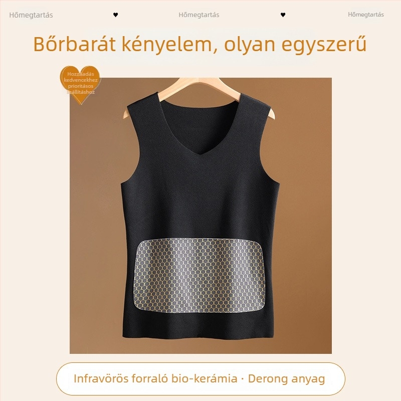 Férfiaknak nylonból készült melegítő mellény, kétoldalas rétegű, velúr részlettel, applikációval (patch), V-nyakú, pulóver