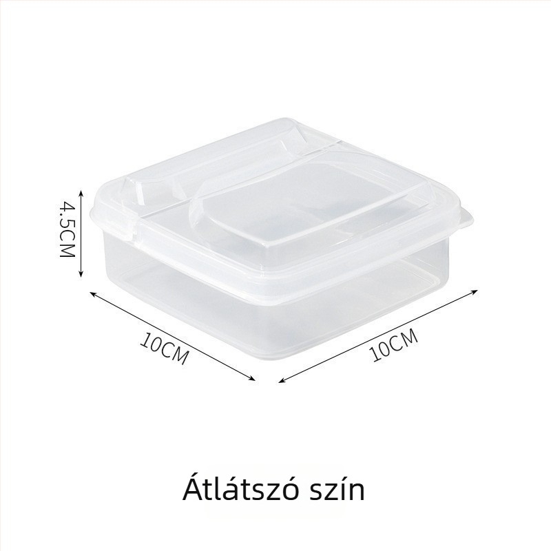 Műanyag tároló frissességhez, zárható flip-top fedéllel, négyzet alakú, mikrohullámú sütőben használható, kapacitás legfeljebb 300 ml