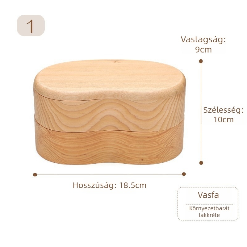 Hemlock fából készült ebédhordó, téglalap alakú, kétszintes, logó testreszabás, 500 ml