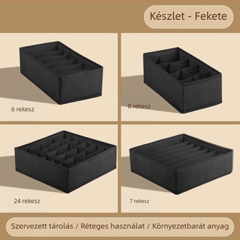 Ruhatartó tároló doboz összecsukható, elválasztókkal, 18L kapacitás, modell 55, anyag: nemszőtt anyag + PP tábla, fehérnemű, zoknik és ruházat számára