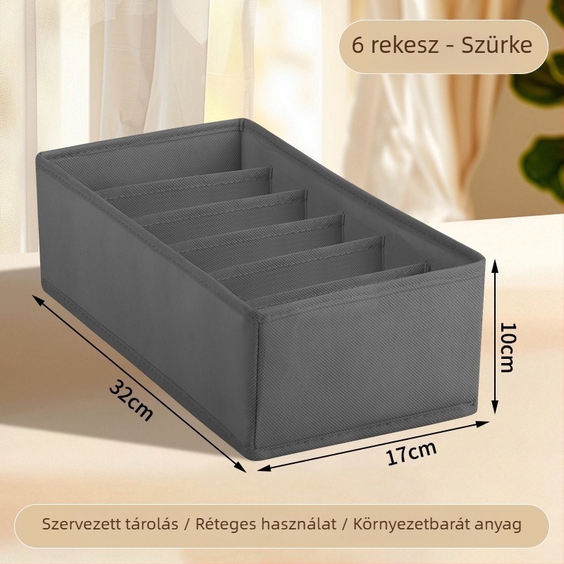 Ruhatartó tároló doboz összecsukható, elválasztókkal, 18L kapacitás, modell 55, anyag: nemszőtt anyag + PP tábla, fehérnemű, zoknik és ruházat számára