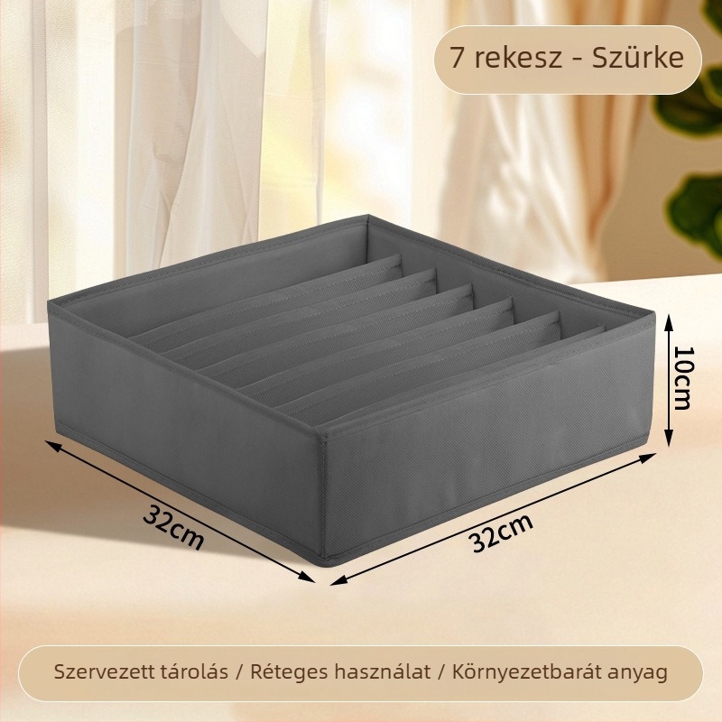 Ruhatartó tároló doboz összecsukható, elválasztókkal, 18L kapacitás, modell 55, anyag: nemszőtt anyag + PP tábla, fehérnemű, zoknik és ruházat számára