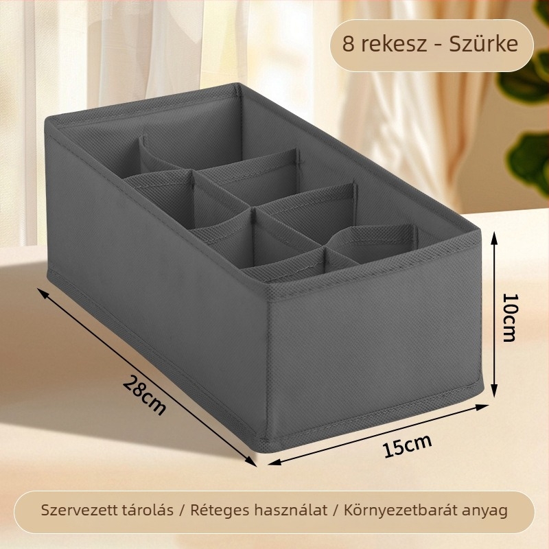 Ruhatartó tároló doboz összecsukható, elválasztókkal, 18L kapacitás, modell 55, anyag: nemszőtt anyag + PP tábla, fehérnemű, zoknik és ruházat számára