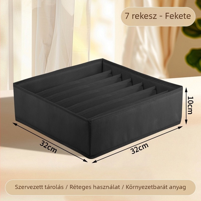 Ruhatartó tároló doboz összecsukható, elválasztókkal, 18L kapacitás, modell 55, anyag: nemszőtt anyag + PP tábla, fehérnemű, zoknik és ruházat számára