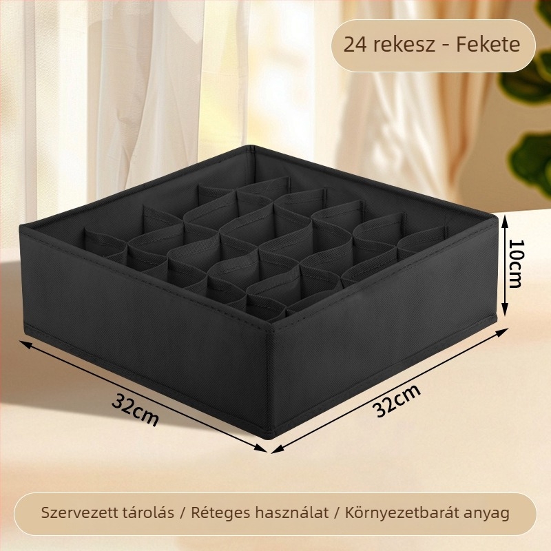 Ruhatartó tároló doboz összecsukható, elválasztókkal, 18L kapacitás, modell 55, anyag: nemszőtt anyag + PP tábla, fehérnemű, zoknik és ruházat számára