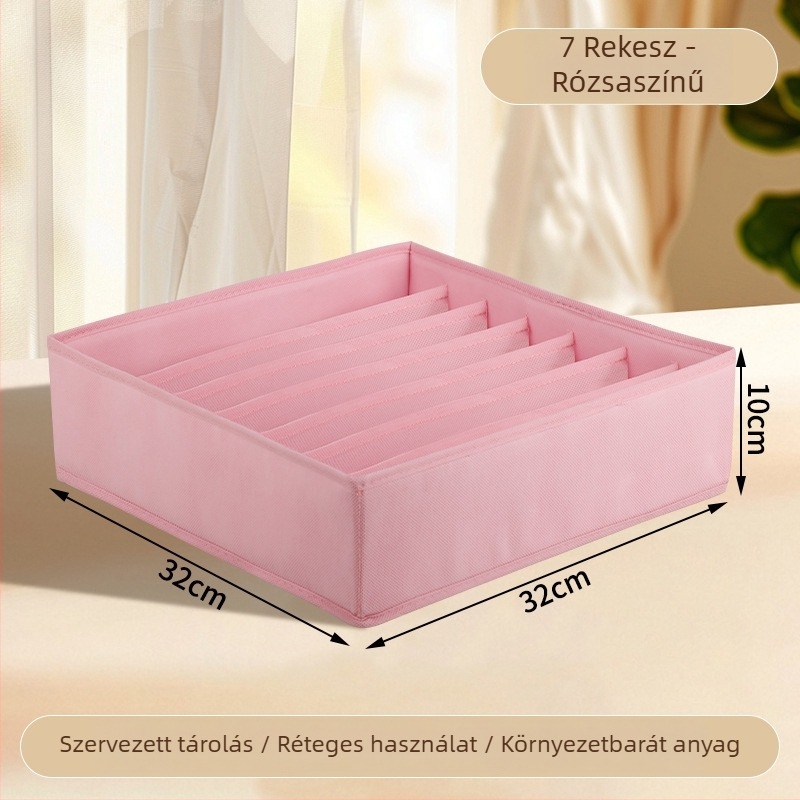 Ruhatartó tároló doboz összecsukható, elválasztókkal, 18L kapacitás, modell 55, anyag: nemszőtt anyag + PP tábla, fehérnemű, zoknik és ruházat számára