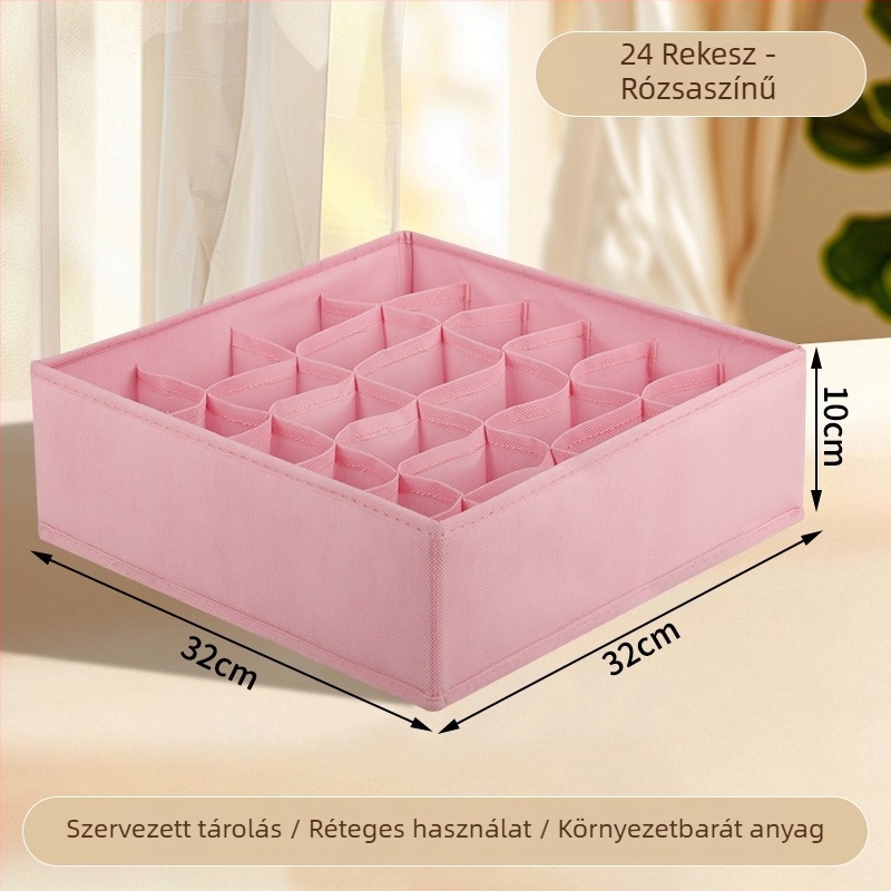 Ruhatartó tároló doboz összecsukható, elválasztókkal, 18L kapacitás, modell 55, anyag: nemszőtt anyag + PP tábla, fehérnemű, zoknik és ruházat számára