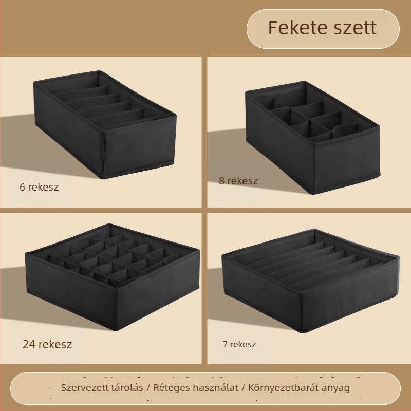 Ruhatartó tároló doboz összecsukható, elválasztókkal, 18L kapacitás, modell 55, anyag: nemszőtt anyag + PP tábla, fehérnemű, zoknik és ruházat számára