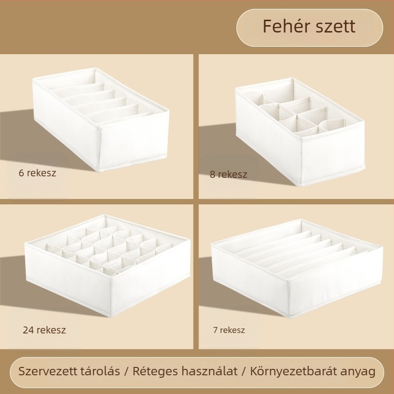 Ruhatartó tároló doboz összecsukható, elválasztókkal, 18L kapacitás, modell 55, anyag: nemszőtt anyag + PP tábla, fehérnemű, zoknik és ruházat számára
