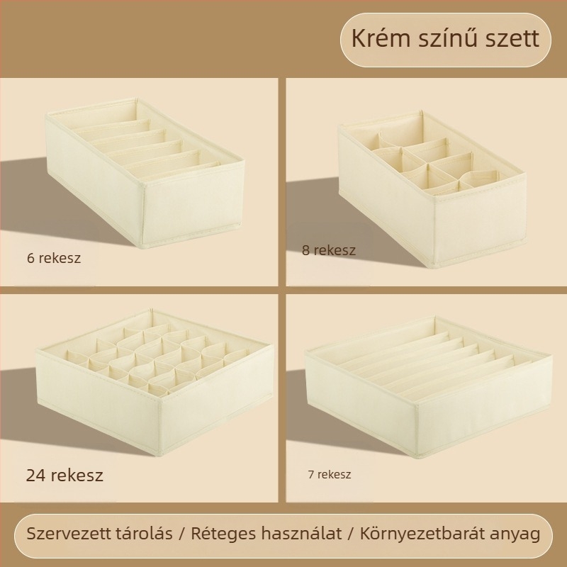Ruhatartó tároló doboz összecsukható, elválasztókkal, 18L kapacitás, modell 55, anyag: nemszőtt anyag + PP tábla, fehérnemű, zoknik és ruházat számára