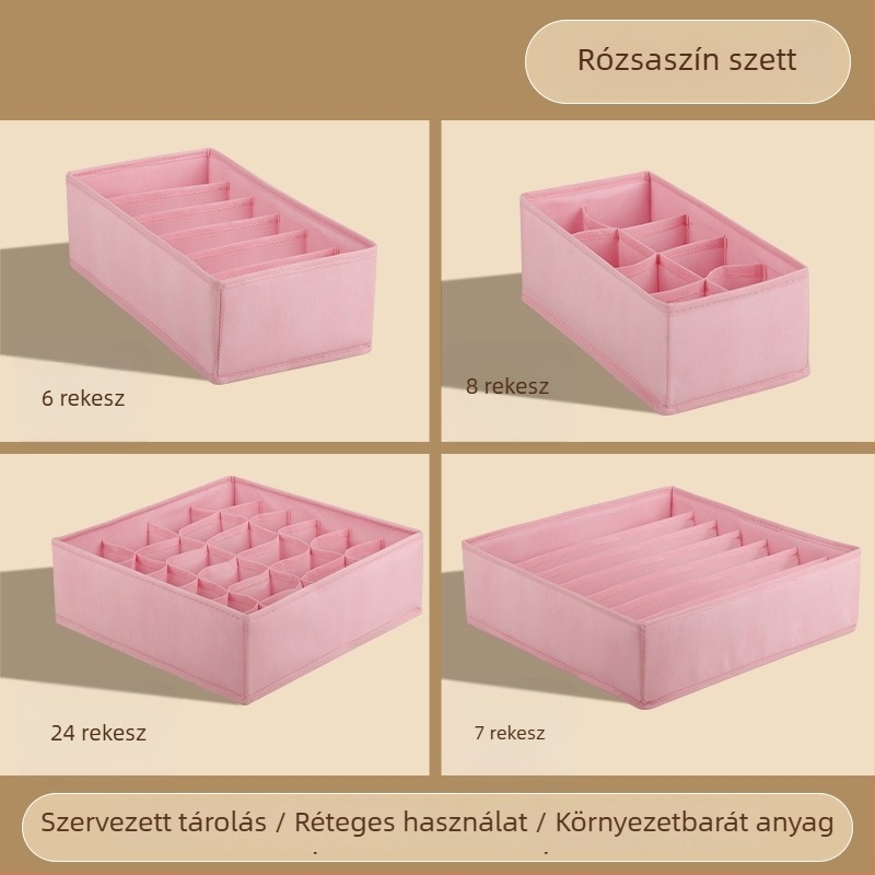 Ruhatartó tároló doboz összecsukható, elválasztókkal, 18L kapacitás, modell 55, anyag: nemszőtt anyag + PP tábla, fehérnemű, zoknik és ruházat számára