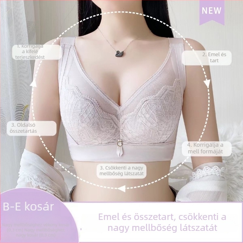 Memóriás acél merevítővel ellátott melltartó vékony kosarakkal, teljes kosár, állítható emelés, oldalsó tartás