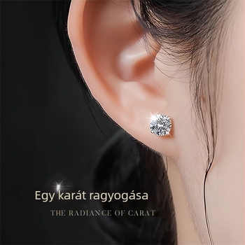 Moissanit fülbevalók, sík kör alakú formájú, klasszikus négyfoglalatú rögzítés, kő imitáció diamant, elegáns masni dizájn