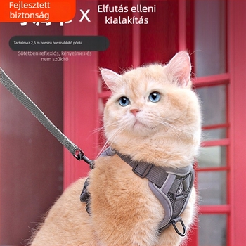 Macska mellkasi hám pórázzal, anti-kioldás, kültéri sétákhoz, fényvisszaverő