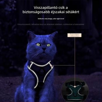 Macska mellkasi hám pórázzal, anti-kioldás, kültéri sétákhoz, fényvisszaverő