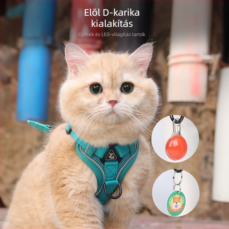 Macska mellkasi hám pórázzal, anti-kioldás, kültéri sétákhoz, fényvisszaverő