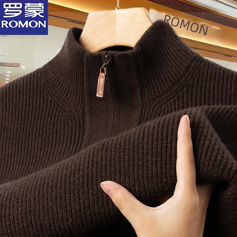 Romon férfi pamut kötött felső cipzárral és félmagas gallérral – mindennapi viselet