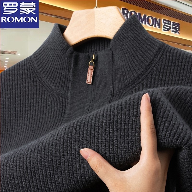 Romon férfi pamut kötött felső cipzárral és félmagas gallérral – mindennapi viselet