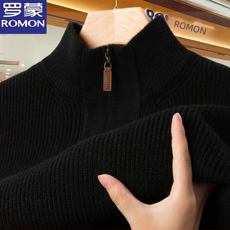 Romon férfi pamut kötött felső cipzárral és félmagas gallérral – mindennapi viselet