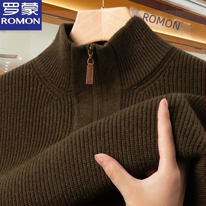 Romon férfi pamut kötött felső cipzárral és félmagas gallérral – mindennapi viselet