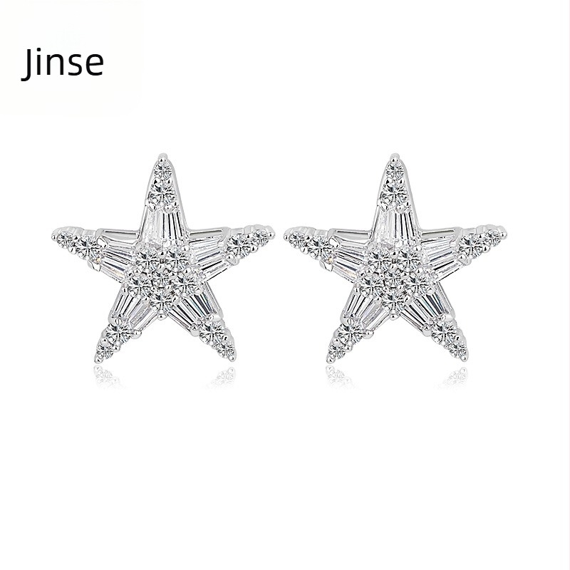 Fülbevalók: Ötpontos csillag rézből, cirkónium beépítéssel, elektroplatált, Jinse dizájn, koreai stílus