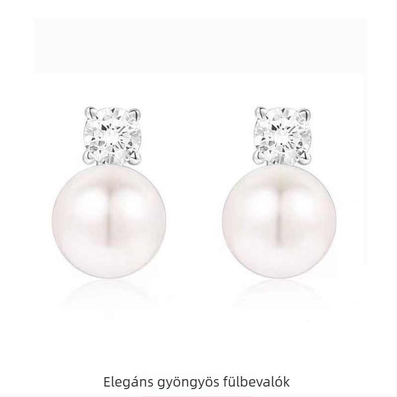 Női réz fülbevalók gyöngybeültetéssel és moissanittel, geometriai kialakítás Chanel-stílusban, Disifanhua