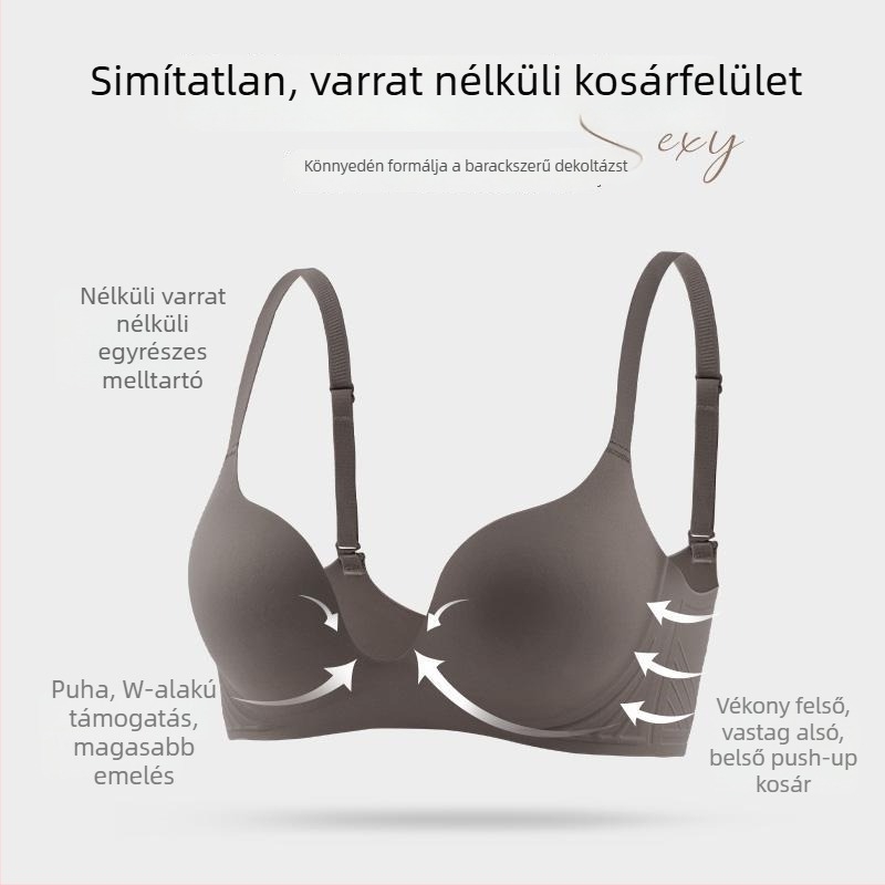 Állítható melltartó készlet oldalirányú támasztással, 3/4 kosár, dupla vállpánt, varrat nélküli, push-up, nylon
