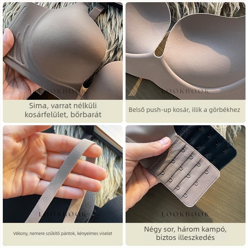 Állítható melltartó készlet oldalirányú támasztással, 3/4 kosár, dupla vállpánt, varrat nélküli, push-up, nylon