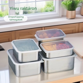 Rozsdamentes acél ételtároló doboz fedővel, téglalap alakú, egyrétegű, kapacitás kevesebb mint 300 ml, frissesség megőrzése