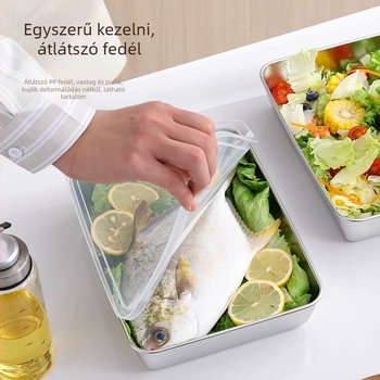 Rozsdamentes acél ételtároló doboz fedővel, téglalap alakú, egyrétegű, kapacitás kevesebb mint 300 ml, frissesség megőrzése