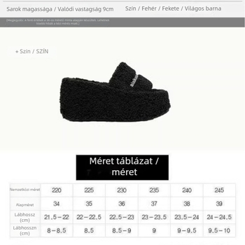 Női vastag talpú szőrös cipő, Koreai stílus, zárt orrú, felsőrész műanyagból, talp gumi, belső báránybőr bélés (Őszi 2024)