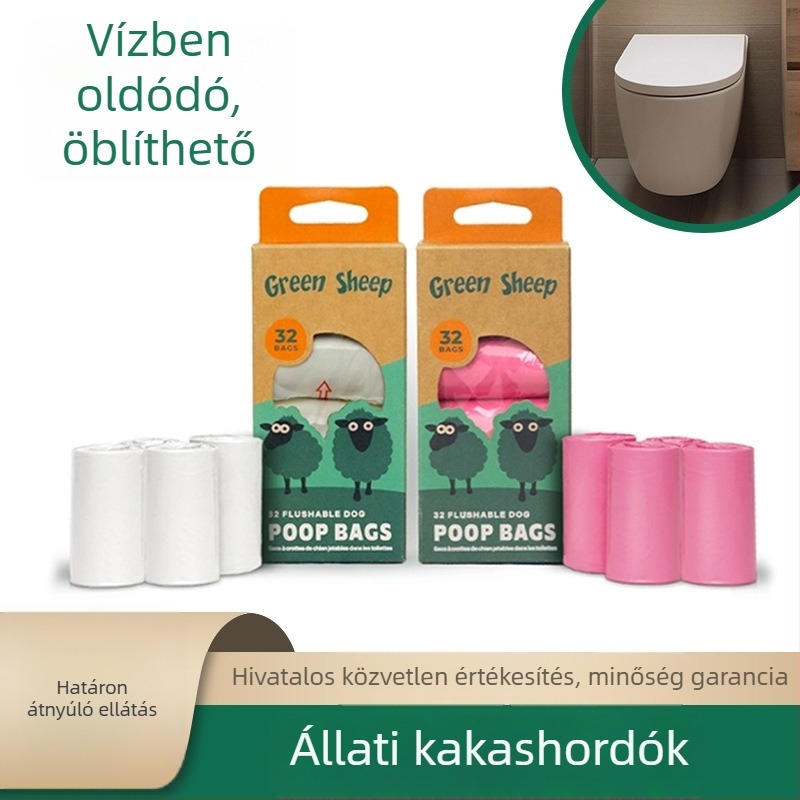 Green Sheep kutyapisziszsákok, vízoldóak és lebomlóak, anyag: PVA + módosított keményítő, 32 darab tekercsen