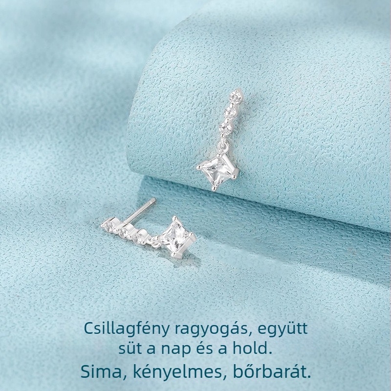 Női egyrészes gyémánttal kirakott fülbevalók, kiemelkedő csillogás, négyszögletű gyémántok, elegáns tassel-lal, magas minőségű ékszer, ajándék a legjobb barátnőnek