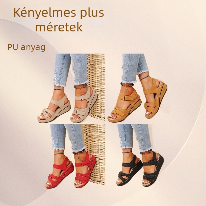 Női wedges szandálok, hal formájú orr, PU felsőrész, PU talp, laza stílus