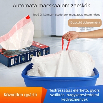 Macskaalom és ürülék zacskó kötőzsinórral – egyszer használatos, vastított, teherbíró PE zacskó