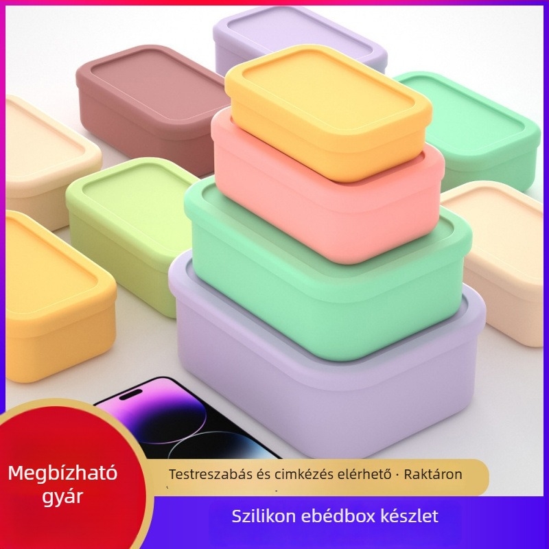 Szilikon ebédtál – légmentesen záródó, mikrohullámú sütőben használható, élelmiszer-minőségű, kapacitások 301–1000 ml