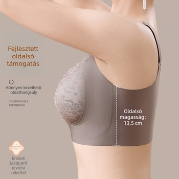 Sima, gyűjtő és emelő melltartó oldalsó formázással; nylon anyag; teljes kosár; vékony, formázott kosár; fix dupla vállpántok; hátul egy sor kapocs