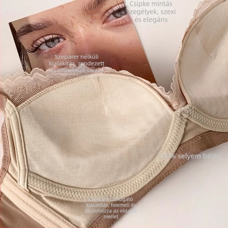 Sima nylon melltartó varrás nélküli 3/4 kosár, vezeték nélküli, formázott kosarak felső vékonyabb és alsó vastagabb részével, mulberry selyem bélés 50–70%