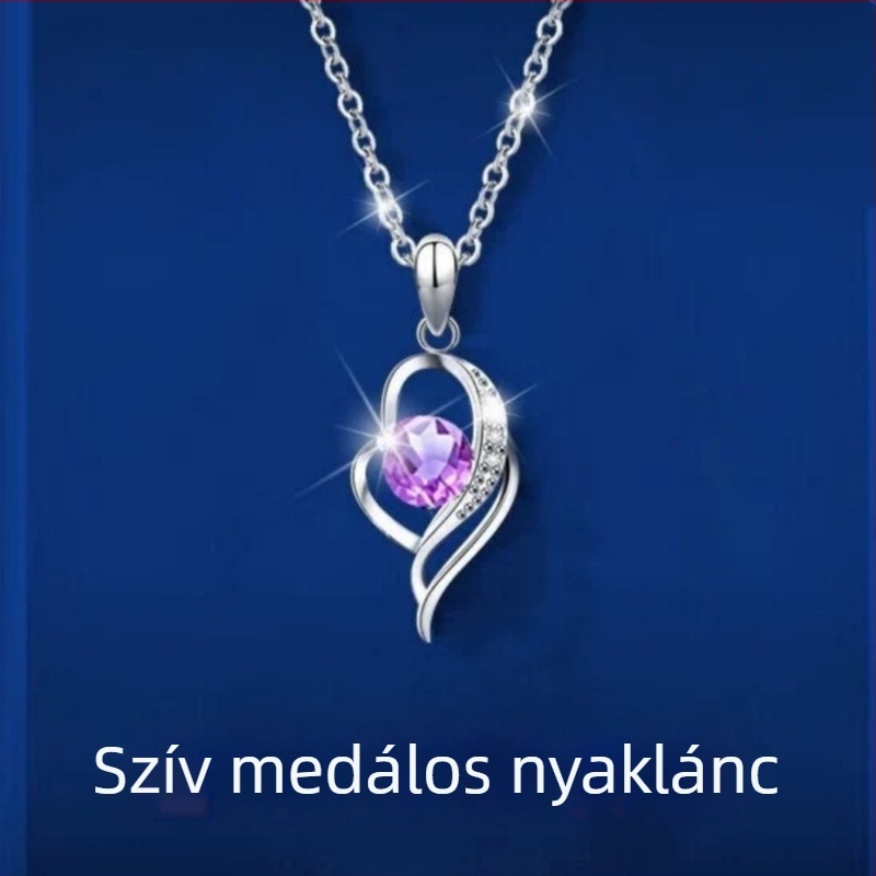 Nyaklánc szív alakú moissanit medállal; rézbe zárt cirkón bevonattal; O-lánc; forma: szív