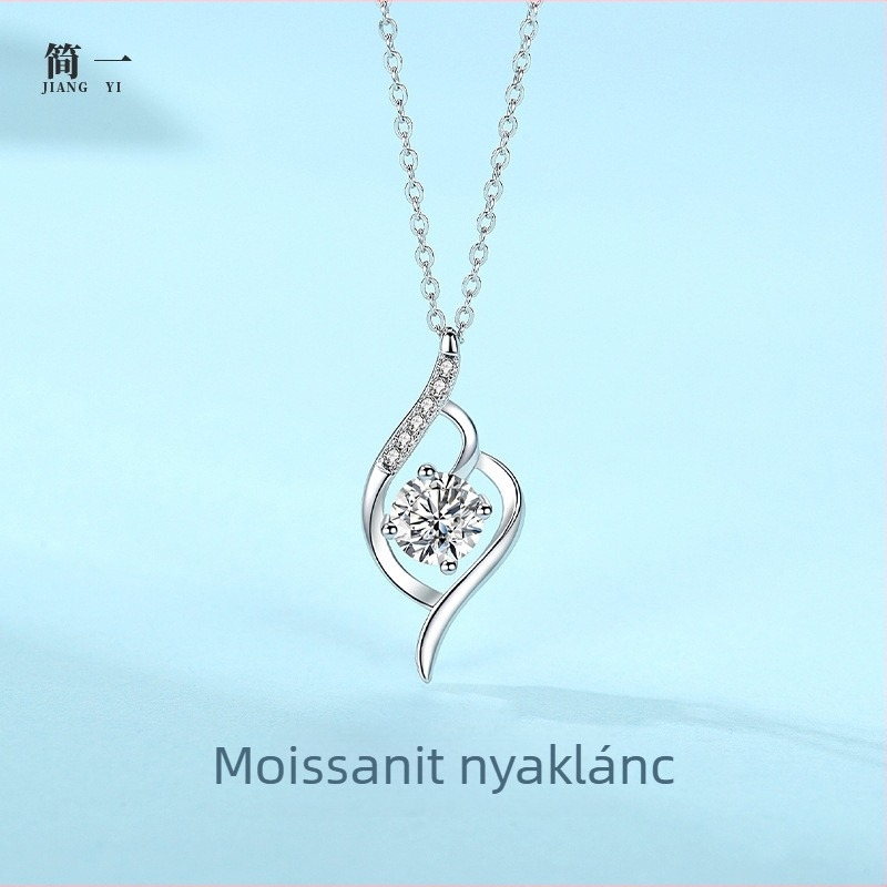 925 ezüst Moissanite szívmedálos nyaklánc, 1 karát, O-alakú lánccal