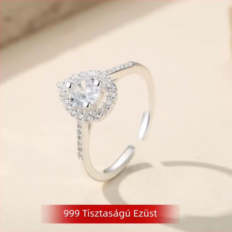 999 tiszta ezüst, vízcsepp alakú gyűrű, nyitható, állítható, minimalista luxus, európai stílus